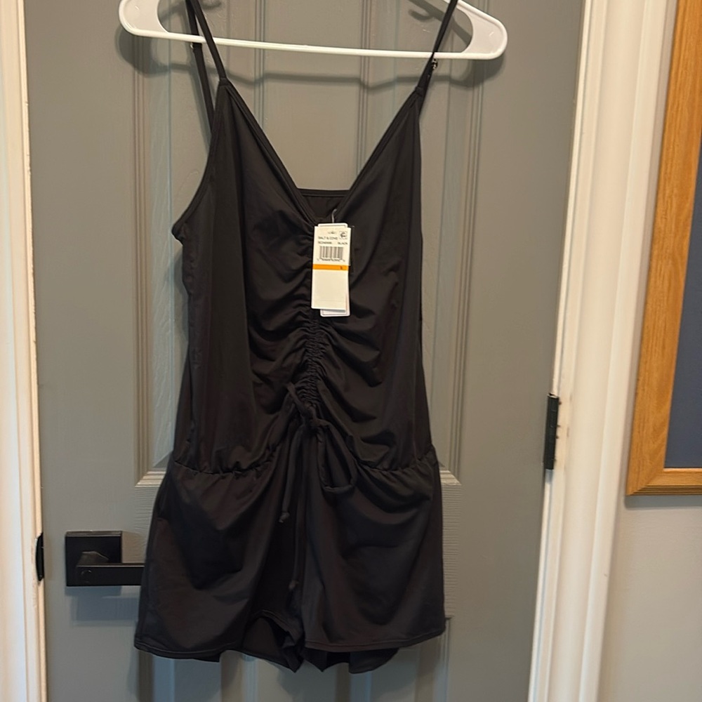 Salt + Cove Swim Cover Up Womens Sz S Black Romper Adjustable Straps Drawstring
